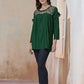 Green Color Fabulous solid A-line cold Shoulder Sleeves Ladies Short Top