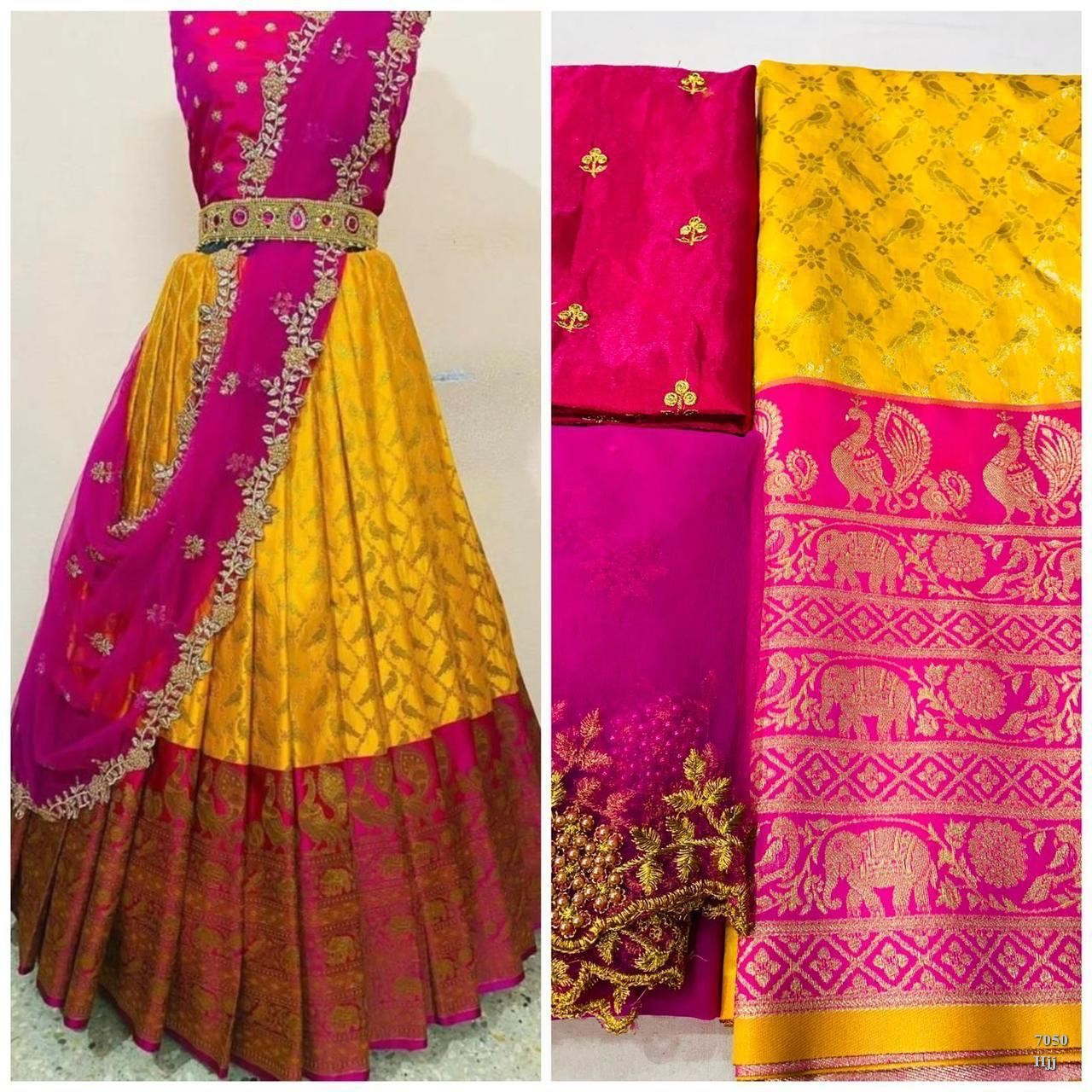 Yellow And Pink Kanjeevaram Silk With Zari Lehenga in Scottsdale