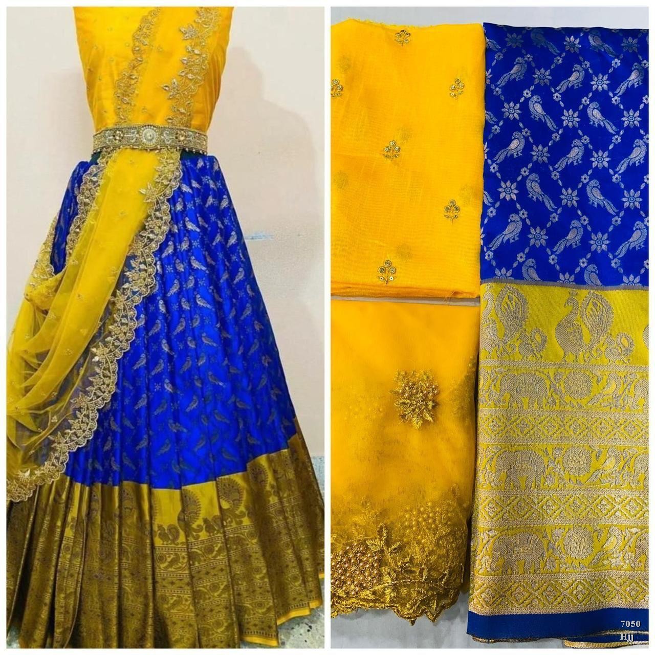 Pure Kanjeevaram Yellow And Blue Silk With Zari Lehenga in Apache junction