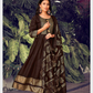 Brown Color Fancy Foil Printed Rayon Gowns With Dupatta Collection