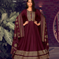 Maroon Color Fancy Foil Printed Rayon Gowns With Dupatta Collection