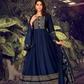 Blue Color Fancy Foil Printed Rayon Gowns With Dupatta Collection