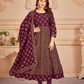 Purple Color Fancy Foil Printed Rayon Gowns With Dupatta