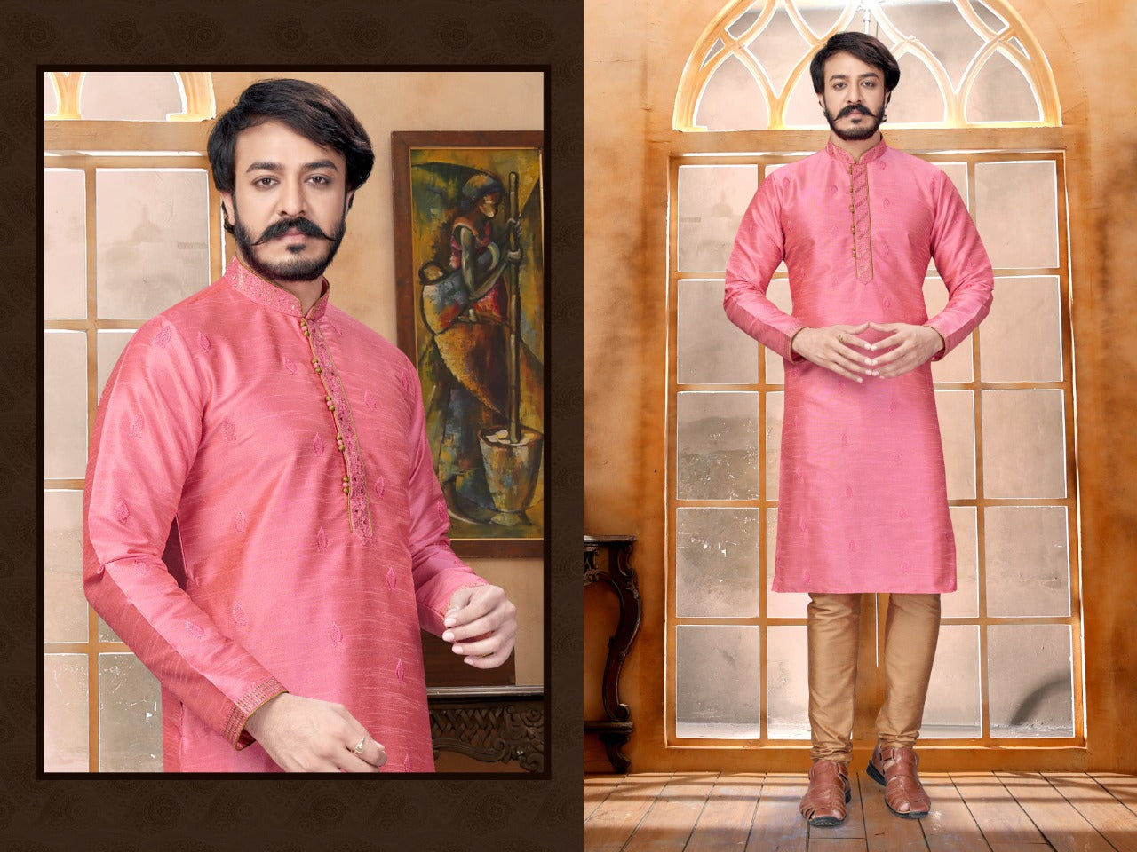 Pink color Designer Butti Embroidery Work Sherwani With Pant In Arizona