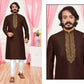 Men's Embroidered Art Silk Brown color Kurta Pajama Set in USA