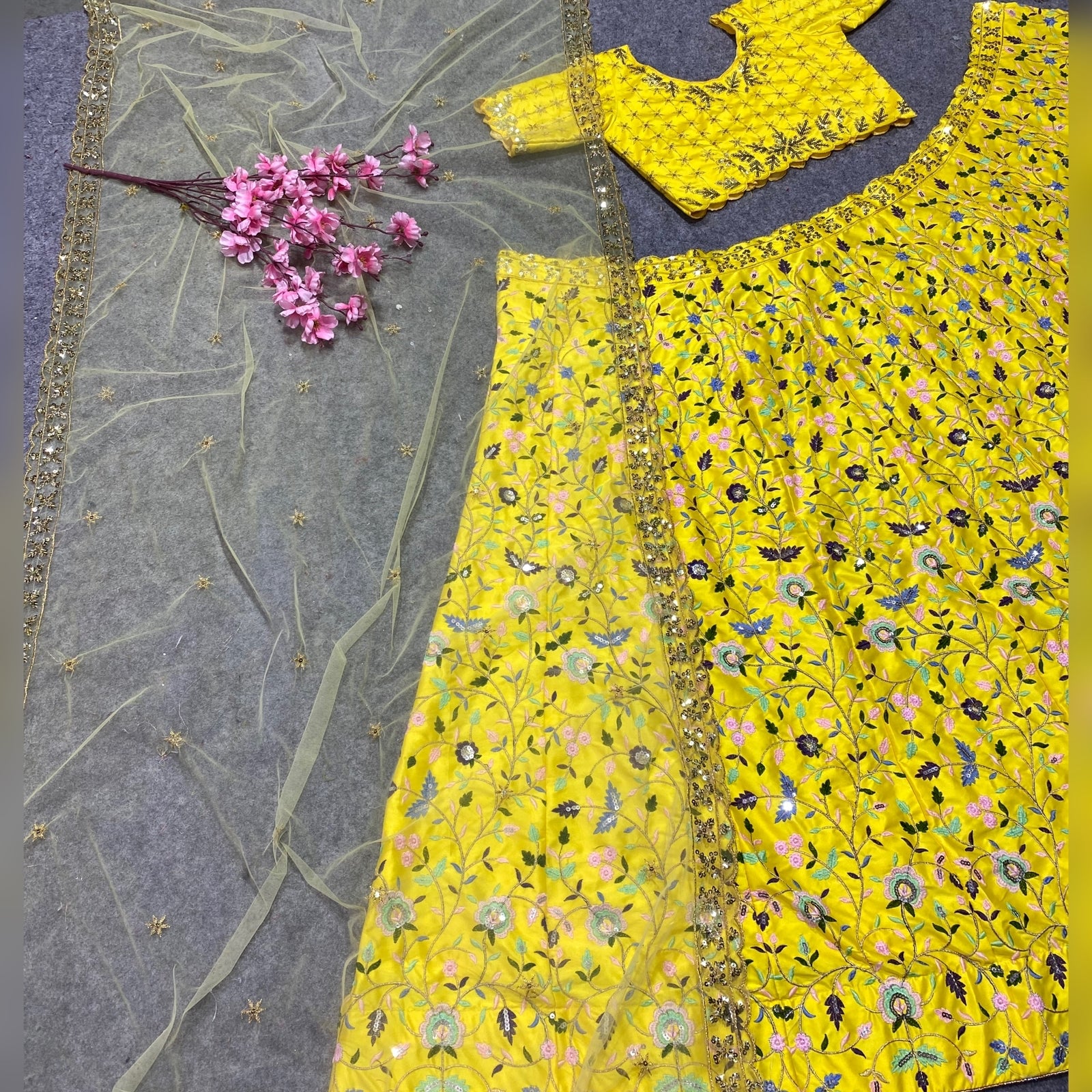 Attractive Yellow Flower Embroidered Lehenga Choli In Tucson