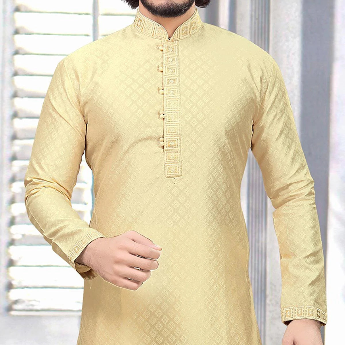 Men's Embroidered Cotton Silk Kurta Pajama Set in Sahuarita