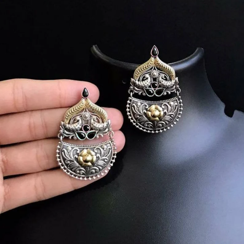 Dual Tone Floral Studded Earrings in USA