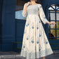 Fascinating Teal Blue Floral Cambric Printed Cotton Gown