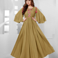 Classy Mustard Color Slub Rayon Full Length Dress With Flared Sleeve