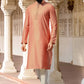 New Trendy Jacquard Silk Traditional Men's Kurta And Pajama Set - Peach