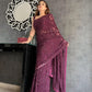 Rosewood Color Party Wear Georgette Heavy Sequins Work Saree For Women