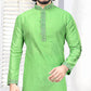 Embroidered Men's Cotton Silk Kurta Pajama Set in Light Green in surprise