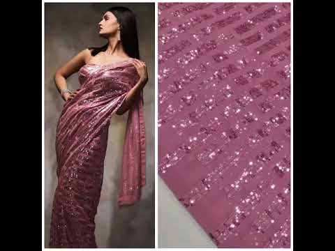 Peach Pink and Silver Sequins Saree with Embellished Border