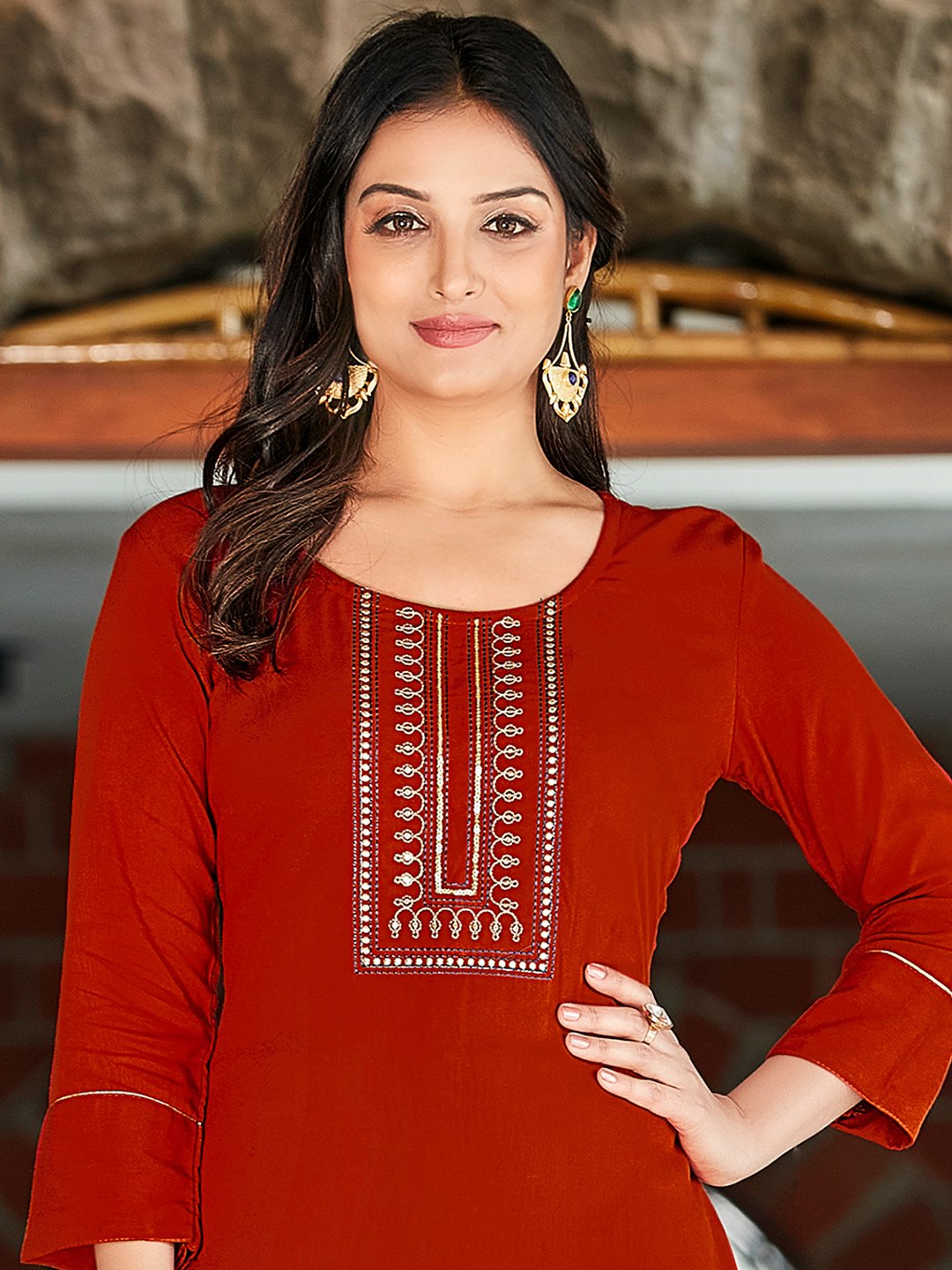 Red Cotton Kurta | Cotton kurti designs, Embroidery suits design, Kurti  embroidery design