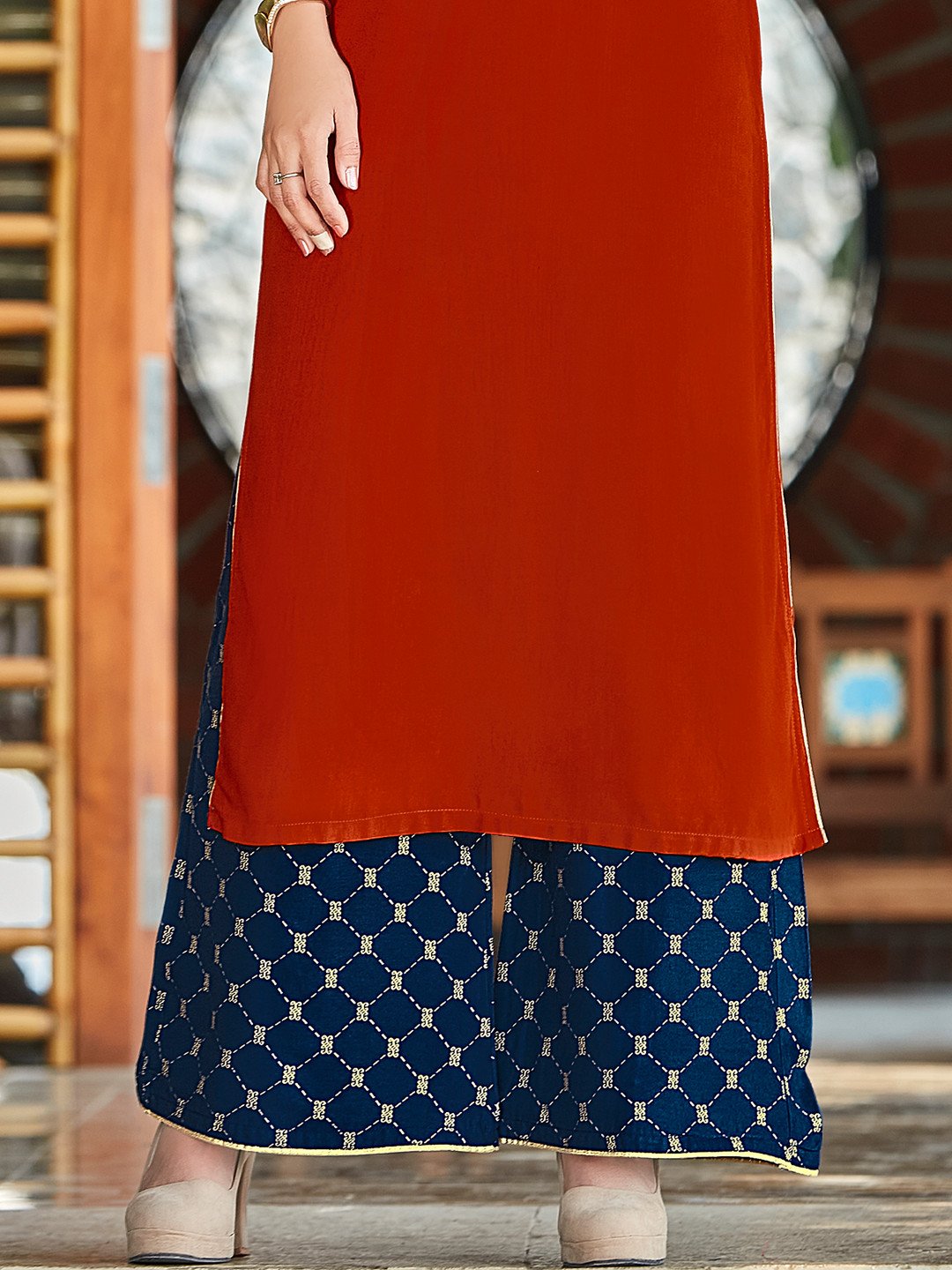 ZOLA Printed Red Kurti Palazzo Pants Set with Pockets for Women :  Amazon.in: Fashion
