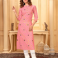 Pretty Pink Colored Cotton Printed Kurti With White Pant Set