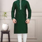 Embroidered Men's Pure Jacquard Cotton Silk Kurta Pajama Set In Green