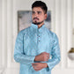 Light blue color Designed Men's Pure Jacquard Cotton Silk Kurta Pajama Set near me