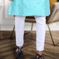 Sea Blue Men's Pure Teal Green Jacquard Cotton Silk Kurta Pajama Set in USA