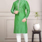 Embroidered Men's Cotton Silk Kurta Pajama Set in Light Green