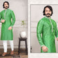 Embroidered Men's Cotton Silk Kurta Pajama Set in Light Green in Tucson 