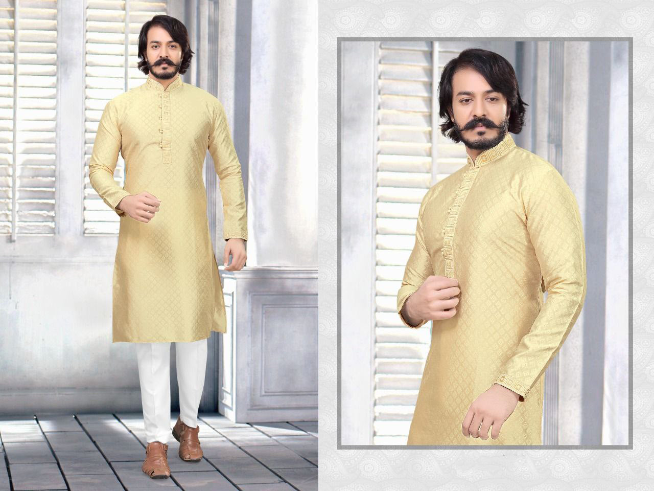 Men's Embroidered Cotton Silk Kurta Pajama Set in USA