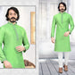 Embroidered Men's Cotton Silk Kurta Pajama Set in Light Green in USA