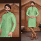 Light Green Embroidered Men's Pure Jacquard Leaf Printed Kurta Pajama Set in USA
