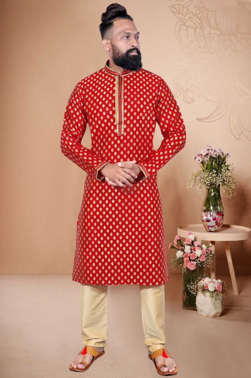 Attractive Men's Ethnic Kurta with Pajama Set - Red