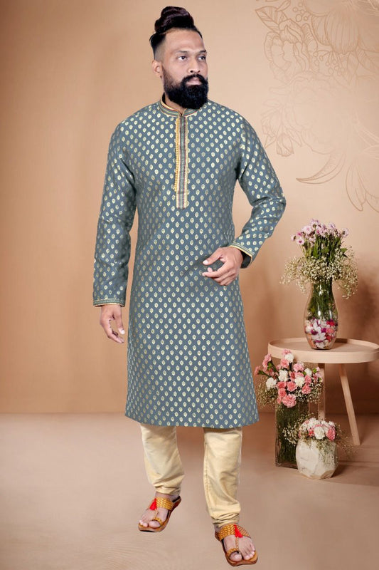 Attractive Men's Ethnic Kurta with Pajama Set - Dark Grey