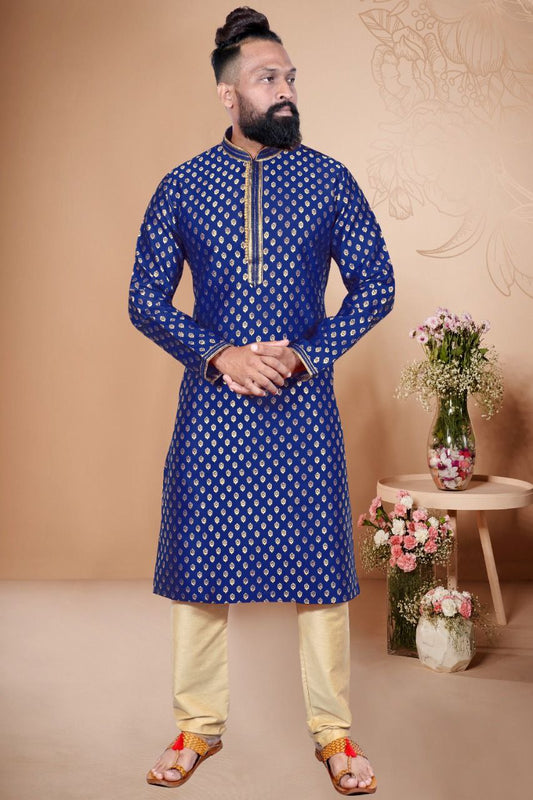 Attractive Men's Ethnic Kurta with Pajama Set - Dark Blue