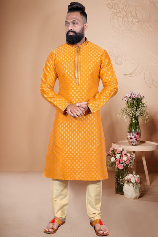 Attractive Men's Ethnic Kurta with Pajama Set - Yellow