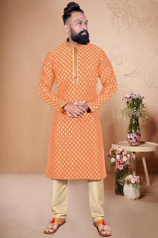 Attractive Men's Ethnic Kurta with Pajama Set - Light Orange