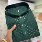 Men's Mirror Embroidery Work Green Color Kurta Near Me