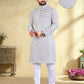 New Trendy Embroidery Mirror Work Grey Color Men's Kurta Pajama Set