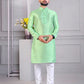 Men's Solid Embroidered Light Green Silk Kurta Pajama Set