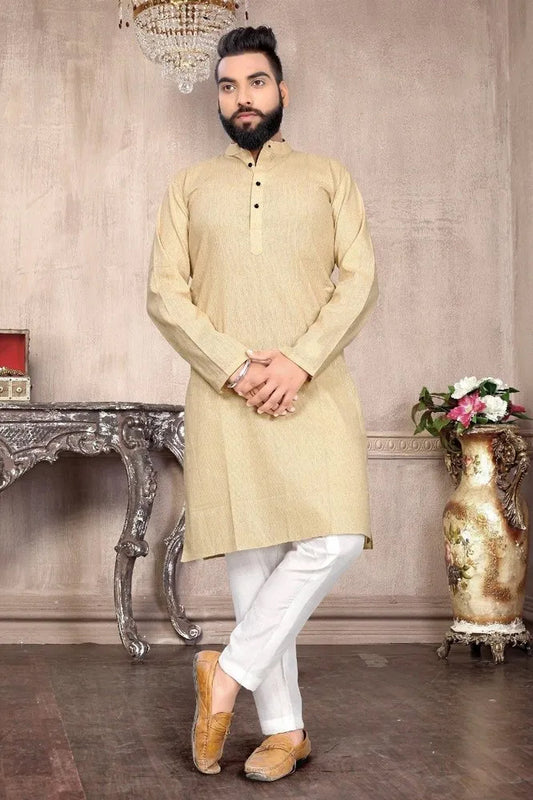 Royal Men's Regular Pure Cotton Kurta Pajama in Beige