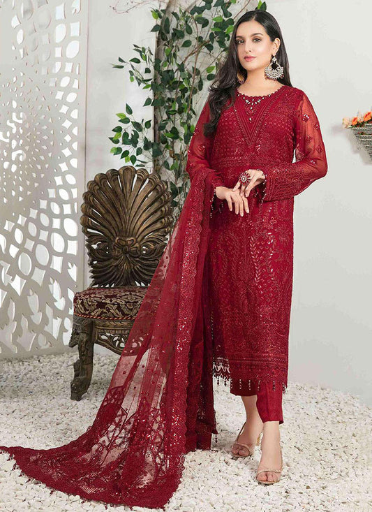 Elegant Red Color Heavy Designer Sequins Embroidery Work Salwar Suit