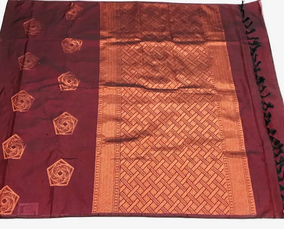 Borderless Brown Pure Kanchi Silk Saree With Copper Zari – Chandler Fashions
