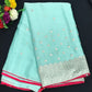 Sky Blue Color Banarasi Party Wear Saree With Silver Thread Embroidery Work