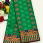 Traditional Green Color Copper Embossed Zari Art Silk Saree With Contrast Blouse