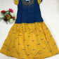 Blue And Yellow Beautiful Embroidery And Stone Work Langa Set For Kids
