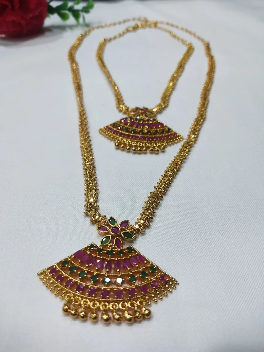South Indian Gold Covering Premium Necklace Combo Set In USA