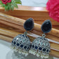 Gorgeous Oxidized Blue And White Stone, Pearl Beaded Jhumki Earrings With AD Stones