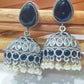 Oxidized Blue And White Stone, Pearl Beaded Jhumki Earrings In Phoenix