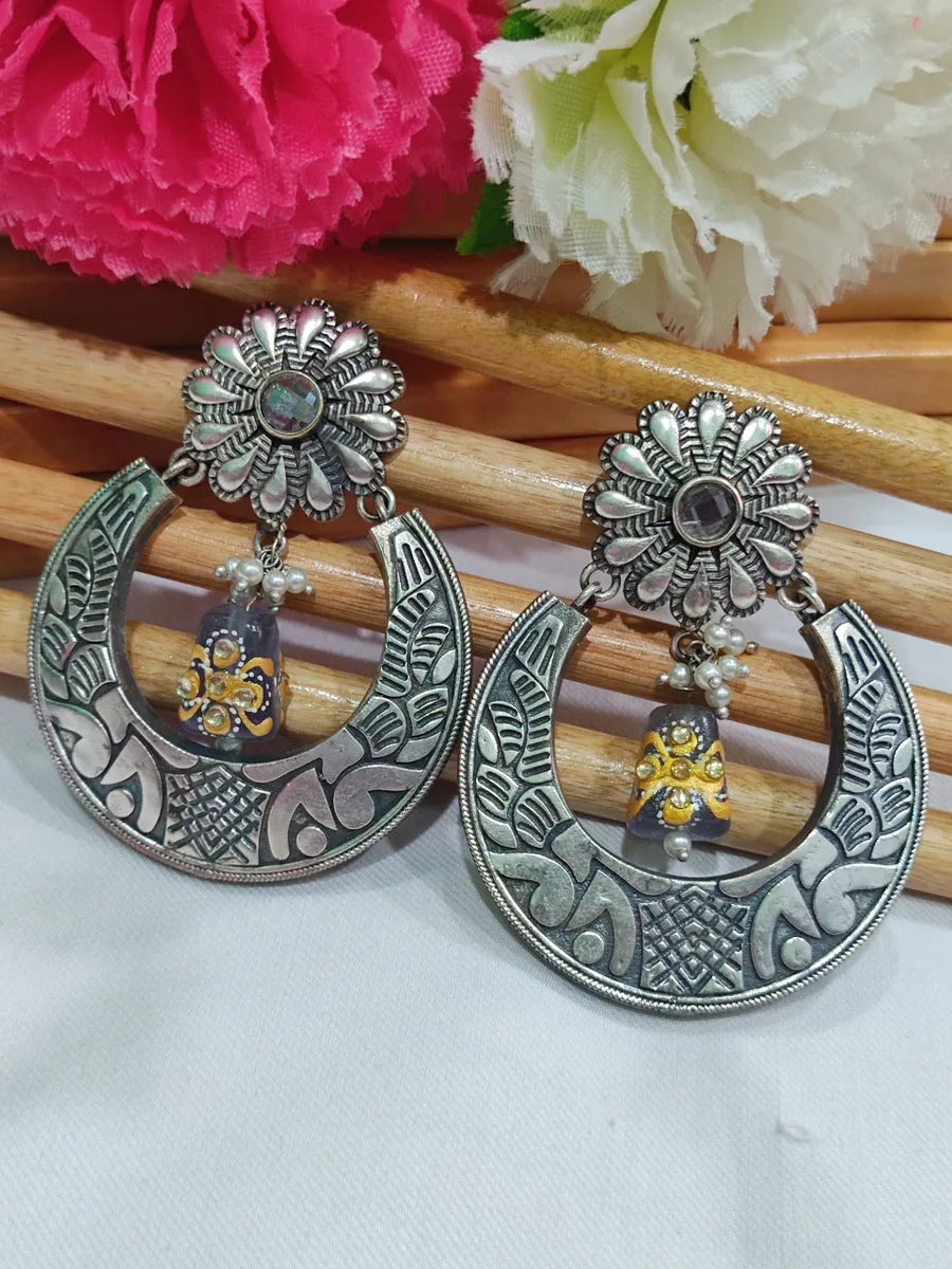  Brass And Copper Made Silver Toned Chandbali Earrings