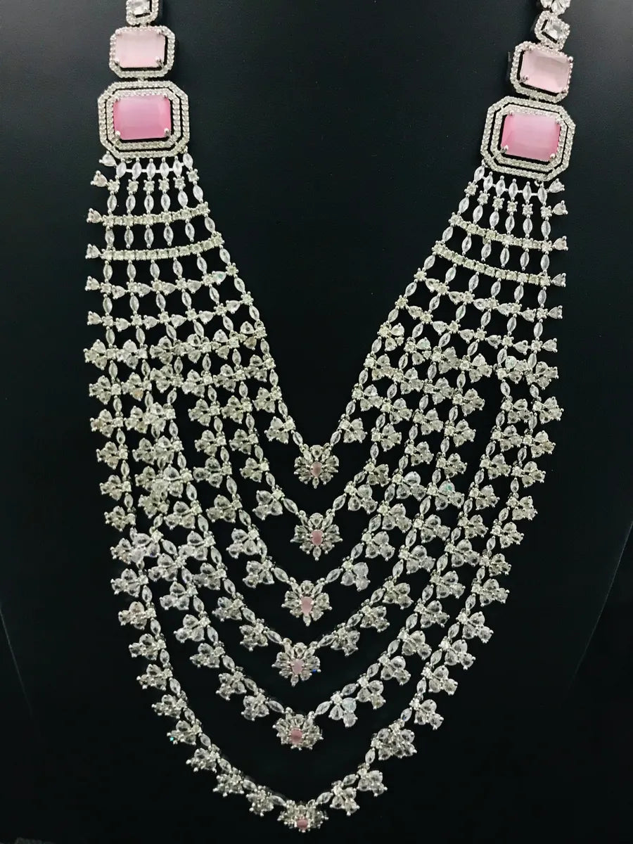 Bridal Layered Two Tone CZ Necklace With Earrings Near Me