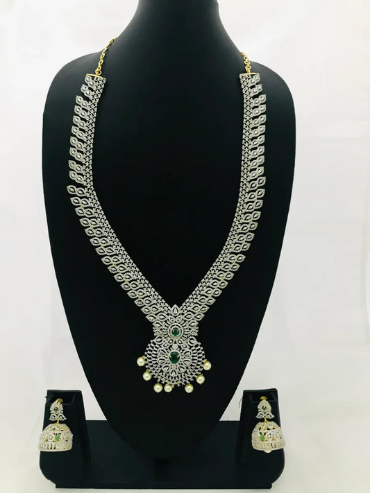 Gorgeous South Indian Bridal Long American Diamond Haram With Designer Pendant
