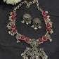 Ruby And Black Natural Stones Oxidized Necklace With Earrings In USA